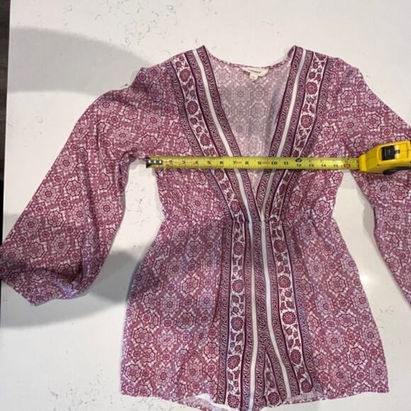 One the Land Stylish Geometric Design Open-Front Romper Long Sleeve Plum Sz Med - Picture 16 of 16